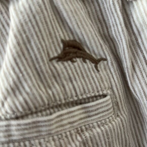 Tommy Bahama Linen / Cotton Blend w Stretch Khaki Stripe Sz 34 Comfort Waist - Picture 7 of 9